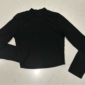 Bozzolo Black Ribbed Mock Neck Long Sleeve Top